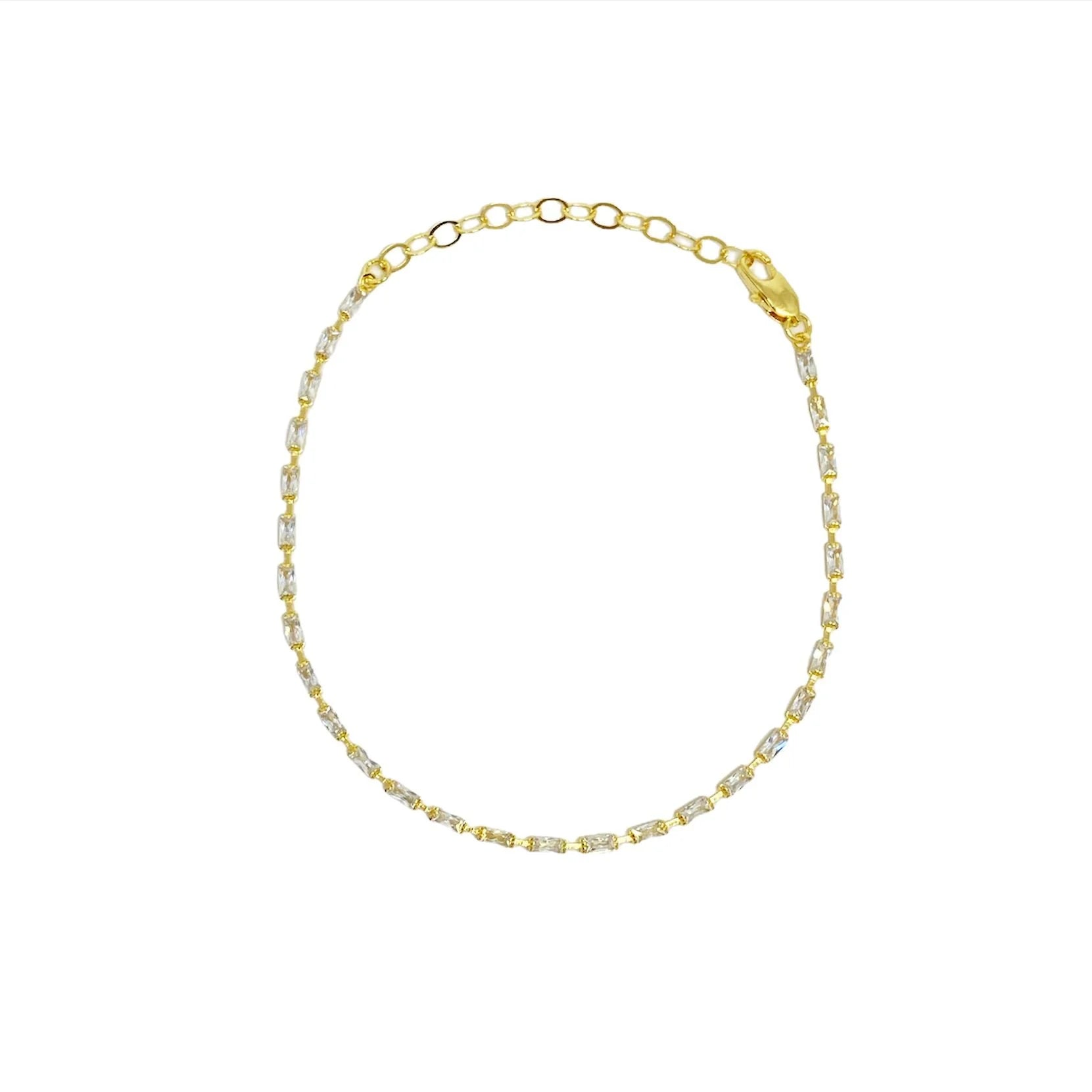 Crystal Baguette 18k Gold Chain Anklet